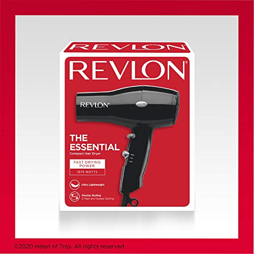 REVLON 1875W Lightweight + Compact Travel Hair Dryer, Black