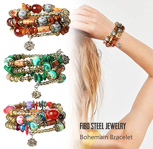 6 Sets Bohemian Stackable Bead Bracelets for Women Stretch Multilayer