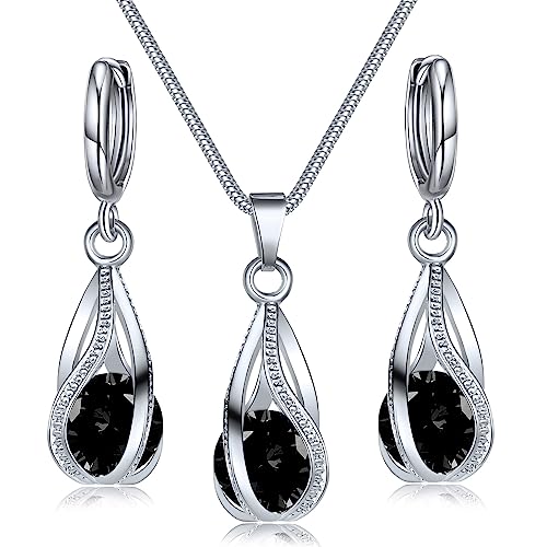 Silver Jewelry Sets for women  Crystal Bridal Accessories Necklace Earrings