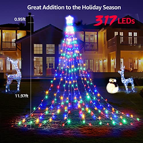 317 LEDs Lights w/ 9 Strands 11.9ft Waterfall Christmas Tree Lights