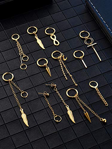 12 Pieces Hoop Dangle Earrings For Men