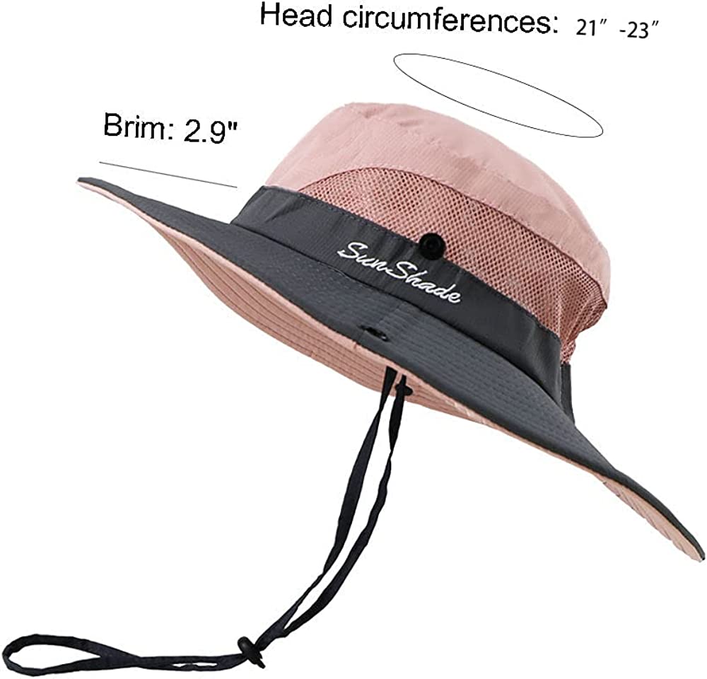 Women's Summer Sun-Hat Outdoor UV Protection Fishing Hat Wide Brim Foldable-Beach-Bucket w/Ponytail Hole