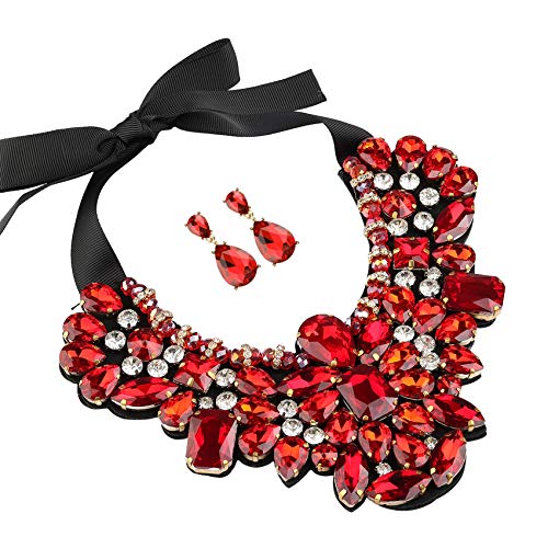 Handmade Rhinestone Crystal Statement Necklace Earrings Set