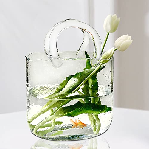 Vase for Flowers Clear Glass Bag Vase Unique Flower Vase Decorative Fish Bowl Handbag Cute Vase Bubble