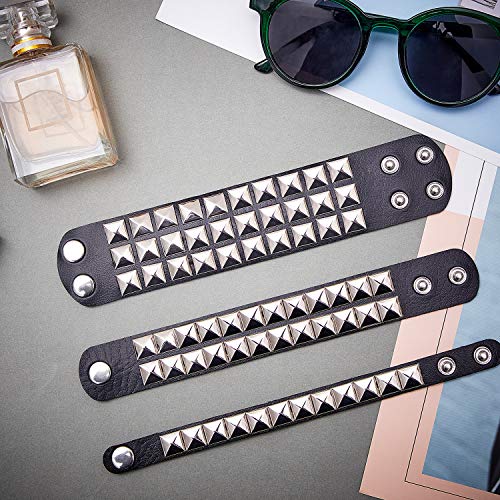 3 Pieces Leather Studded Punk Bracelet for Men/Women