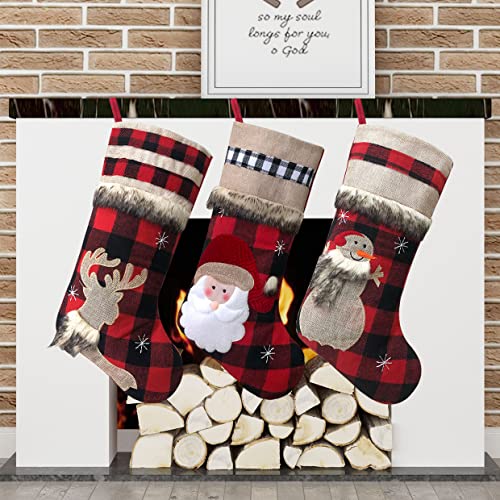 Christmas Stockings Buffalo Red Plaid w/ Soft Faux Fur