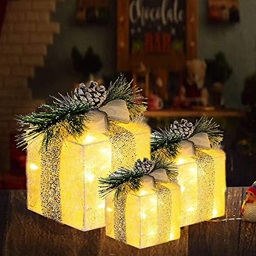 Set of 3 Christmas Lighted Gift Boxes