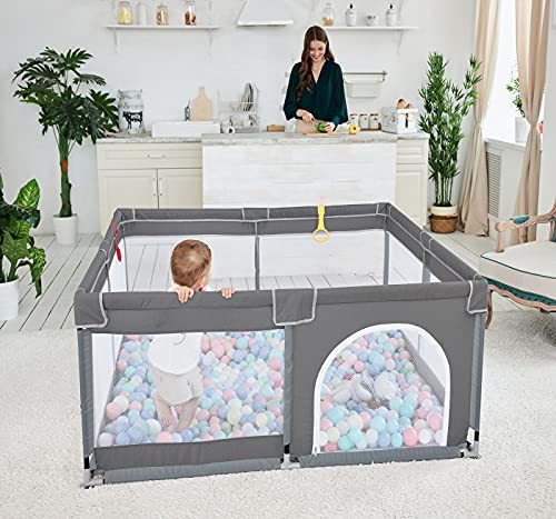 Large Baby Playpen for Toddler, (Gray,50”×50”)