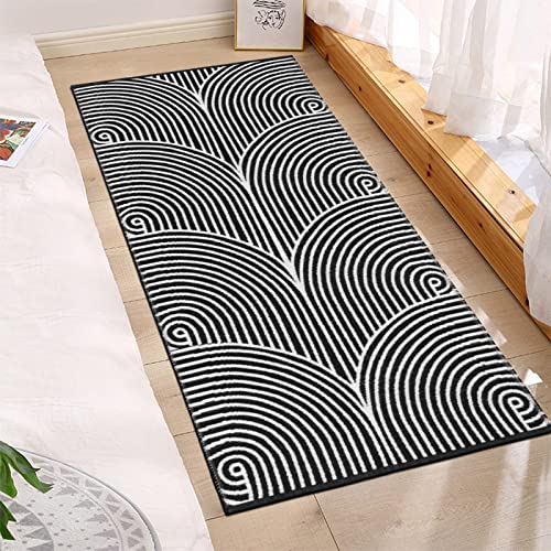 Black & White Kitchen Rug  Machine Washable Cotton Hand-Woven