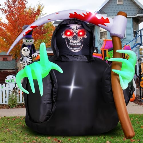 Inflatables Decorations Grim Reaper Outdoor Halloween with Build-in LEDs Blow Up Inflatable