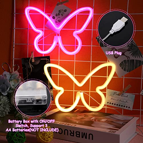 2 Pcs Butterfly Neon Signs 3-AA Battery Powered,USB Operated Wall Decor