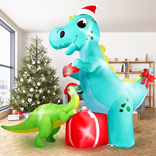 8FT Dinosaur Christmas Inflatables Decoration w/ LEDs