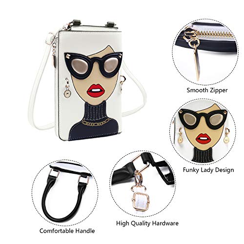 Novelty Lady Face Shoulder Bags Funky PU Leather Top Handle Satchel Handbags Clutch Purse for Women