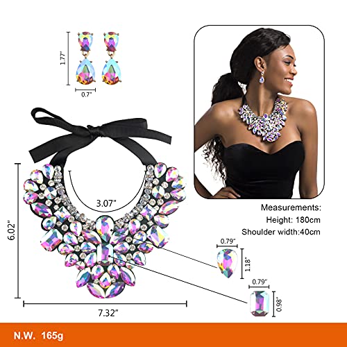 Handmade Rhinestone Crystal Statement Necklace Earrings Set