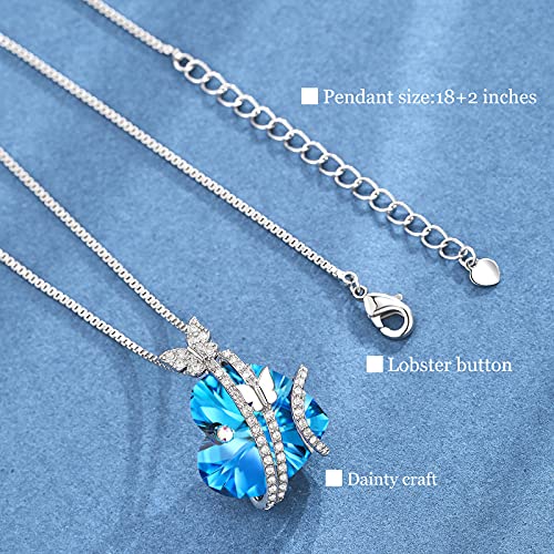 Butterfly Love Heart Necklace with Crystals for Women