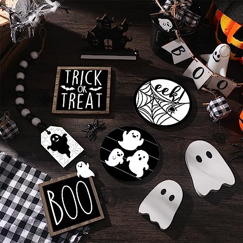 15 Pcs Halloween Tiered Tray  Set Cute  Wooden Signs Farmhouse Rustic