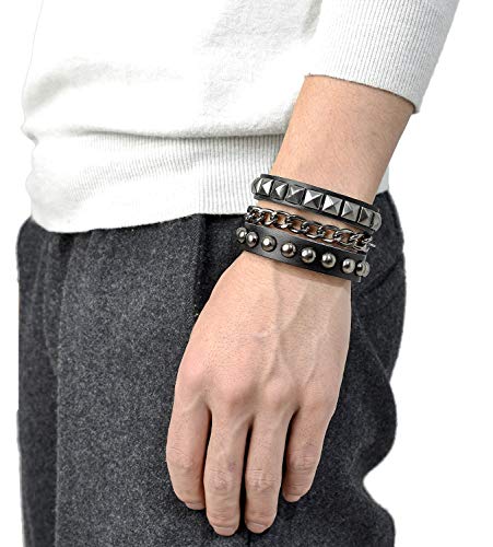 4Pcs Spike Studded Rivet Skull Demon Black Punk  Bracelet for Men/Women