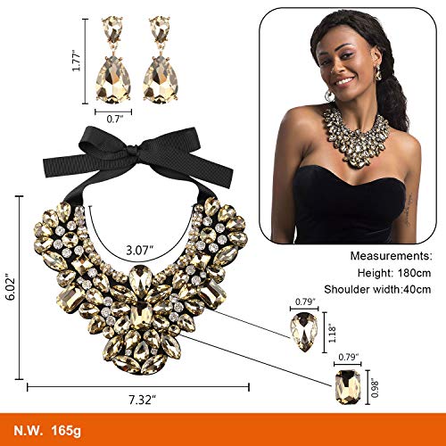 Handmade Rhinestone Crystal Statement Necklace Earrings Set