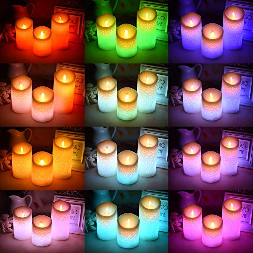 Flickering Flameless Candles, Set of 3 Real Wax Color Changing LED  Battery Operated
