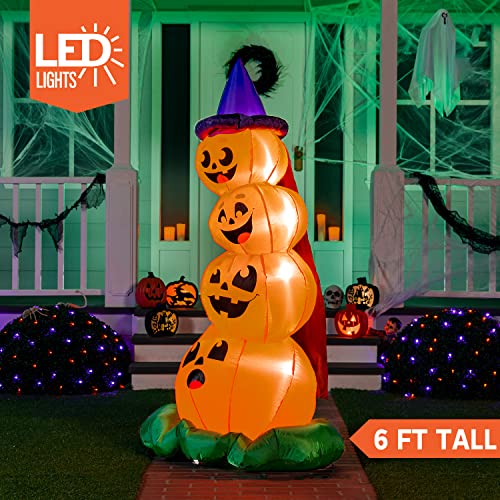 6 FT Halloween Inflatable Stacked Pumpkins w/ Build-in LEDs