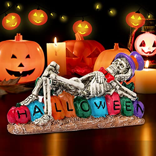 Halloween Skeleton Figurines with Letters Pumpkin Day of The Dead Table Décor Small Statues