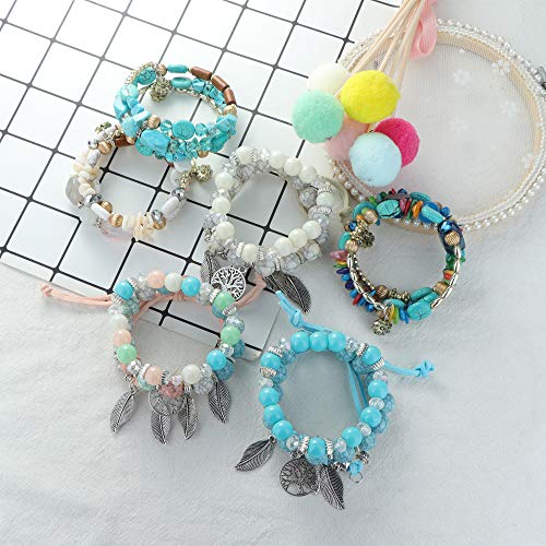 6Sets Bohemian Stackable Bead Bracelets for Women Stretch Multilayered