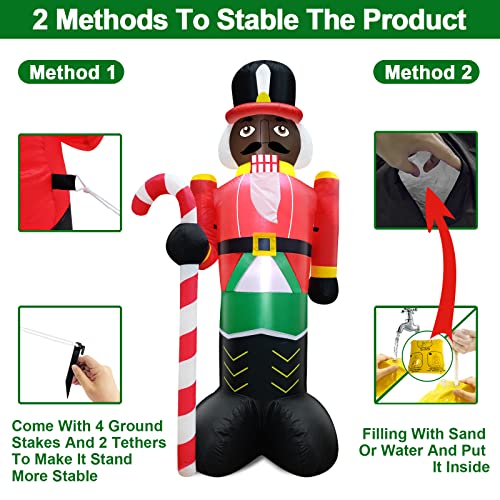 6Ft Christmas Inflatables  Black Nutcracker Holds Candy Cane w/ LED Lights