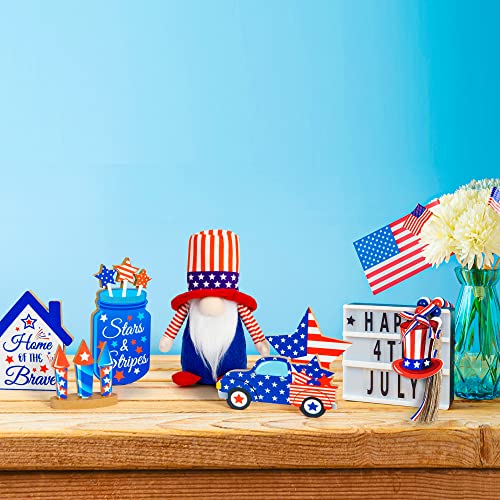 12 PCS 4th of July Patriotic Tray Decor American Flag Gnomes Plush Bead Garland Star Party Shelf Table Centerpiece