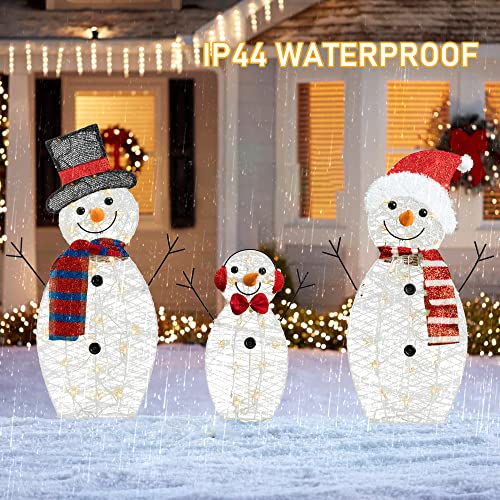 Christmas Decoration 55 L Lighted Snowman Family Outdoor, 3-Piece Waterproof Plug in 2D Snowman for Yard