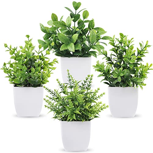 4 Packs Fake Plants Mini Artificial Greenery Potted Plants for home, office