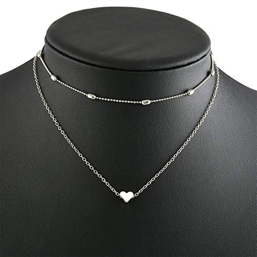 Silver Heart Layered Choker Necklace for Women