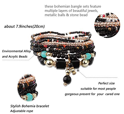 6 Sets Bohemian Stackable Bead Bracelets for Women Stretch Multilayer