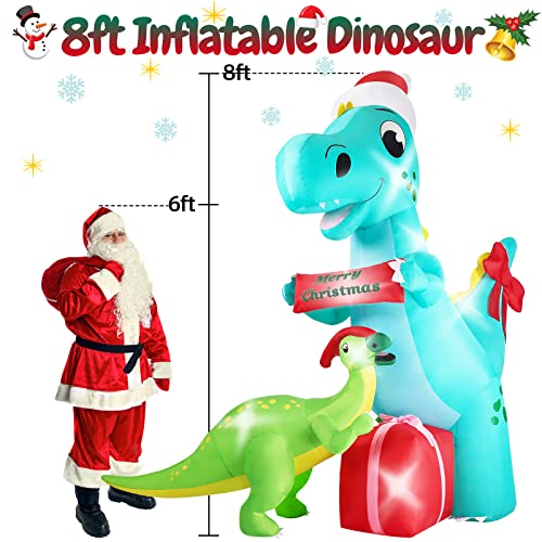 8FT Dinosaur Christmas Inflatables Decoration w/ LEDs