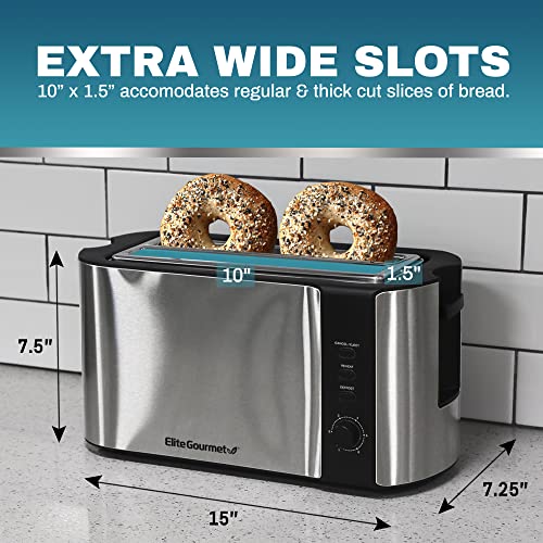 4 Slice Long Slot Toaster, Reheat, 6 Toast Settings, Defrost, Cancel Functions