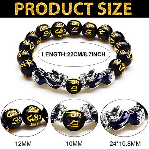 2 Pieces 12 mm Feng Shui Bead Bracelet with Hand Carved Black Amulet