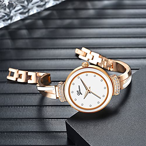 Elegant Rose Gold/Silver Watch & 3 Bracelets Set for Women