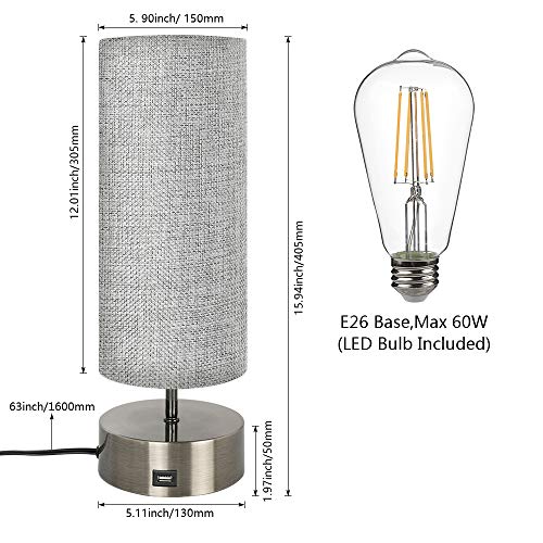 3-Way Dimmable Touch Control Table Lamp w/ USB Charging Port Set of 2 LED Bulb Included