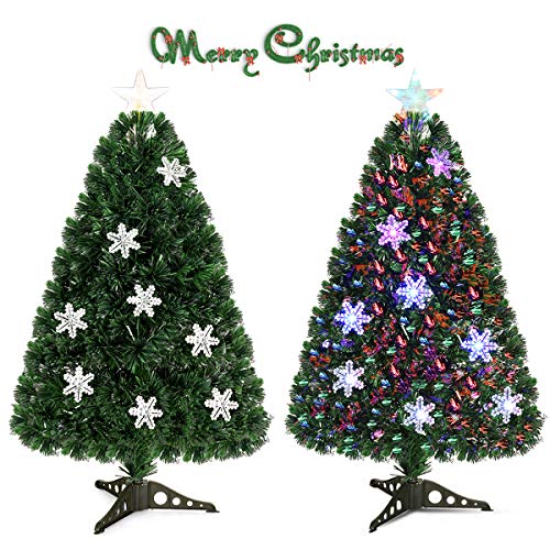 Pre-Lit Fiber Optic Artificial Christmas Tree w/ Multicolor Led Lights & Snowflakes