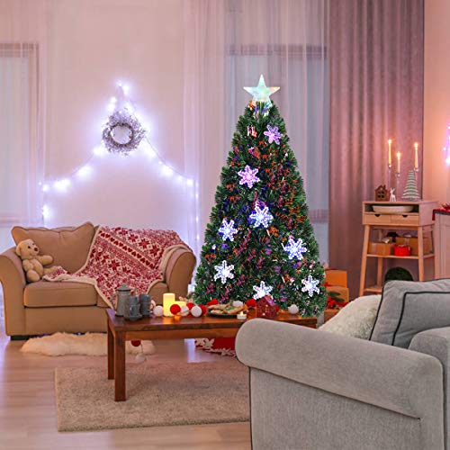 Pre-Lit Fiber Optic Artificial Christmas Tree w/ Multicolor Led Lights & Snowflakes