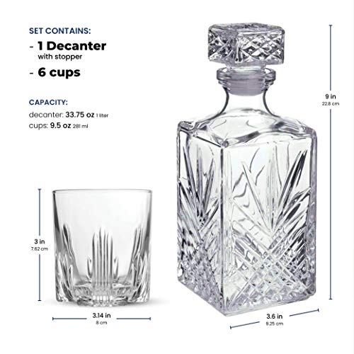 7-Piece Italian Crafted Glass Decanter & Whisky Glasses Set