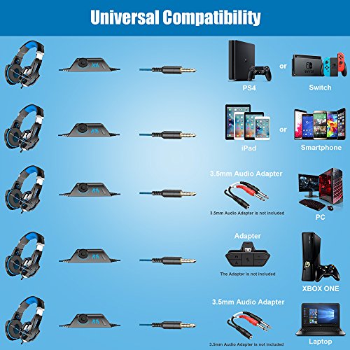 Gaming Headset Professional 3.5mm PC LED Light Game Bass Headphones Stereo Noise Isolation