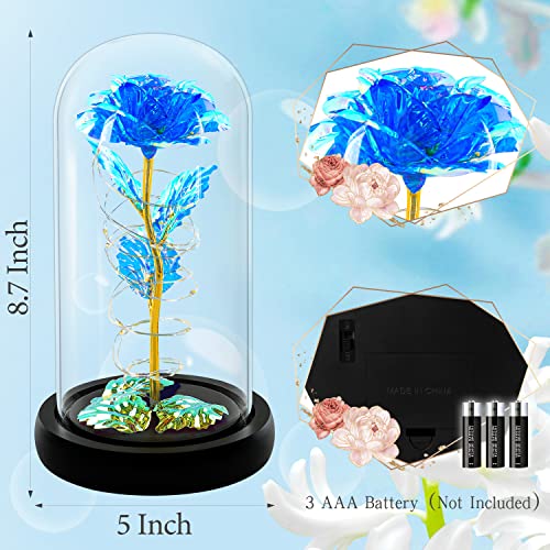 Rotating Romantic Roses Light Up Rose in Glass Dome, Spinning Colorful Artificial Rose Flower Gifts for Her