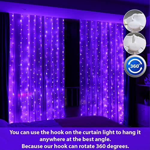 300 LED Fairy Curtain Lights with Remote 8 Modes Timer for Bedroom, 9.8x9.8Ft USB Plug in Adapter