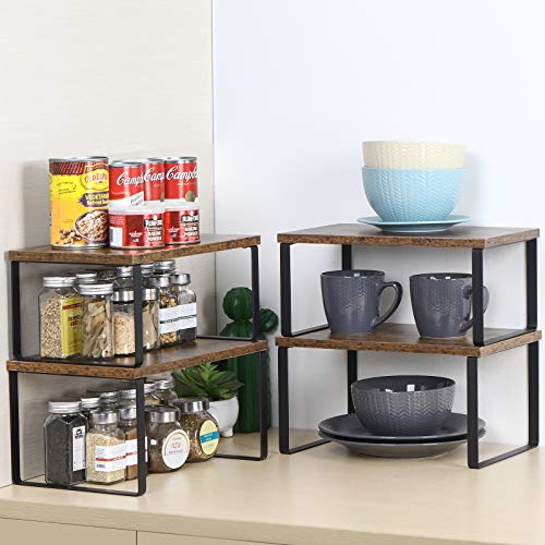 Stackable Kitchen Cabinet Shelf Organizers - Set of 4