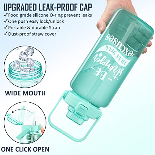 Half Gallon Motivational Water Bottle w/ Sleeve & Strap 64 OZ