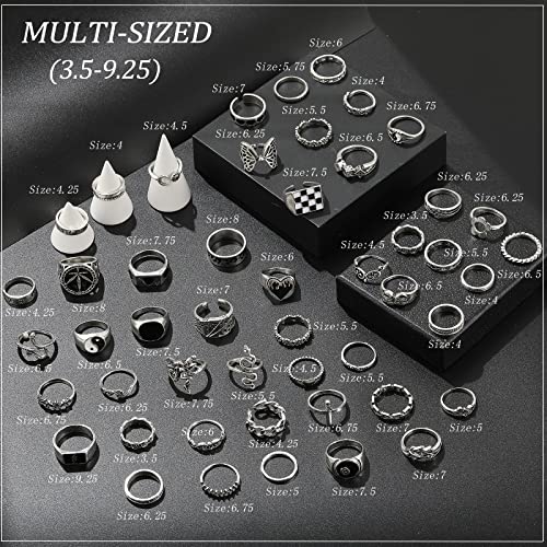 Cool Silver Vintage Gothic Punk Rings Set for Men Girls Women