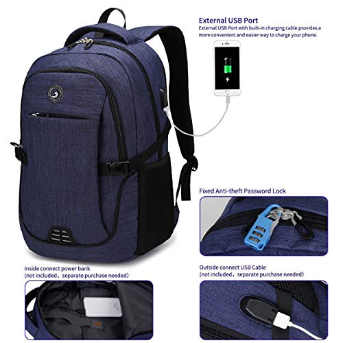 Anti Theft Laptop/Travel Backpacks Bookbag w/ USB Charging Port Fits 15.6 Inch Laptop