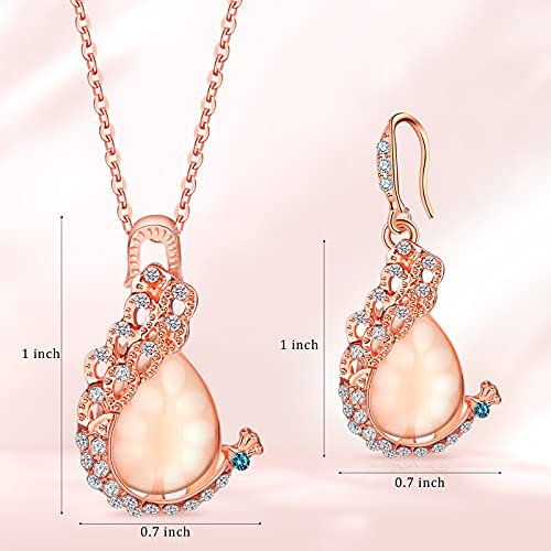 4 Sets Peacock Waterdrop Rhinestone Pendant Necklace Earrings Heart-shaped Crystal Necklace Earrings