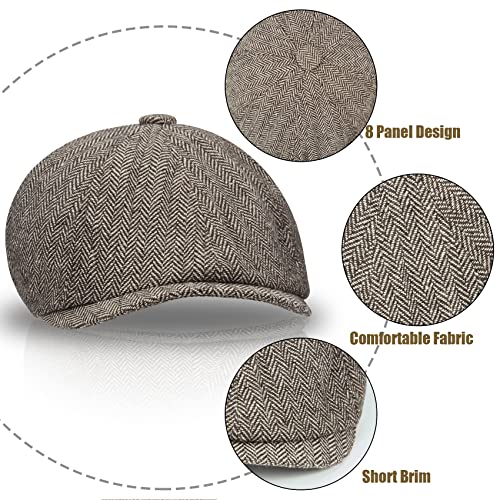 2 Pack Newsboy Hats for Men Classic 8 Panel Wool Blend