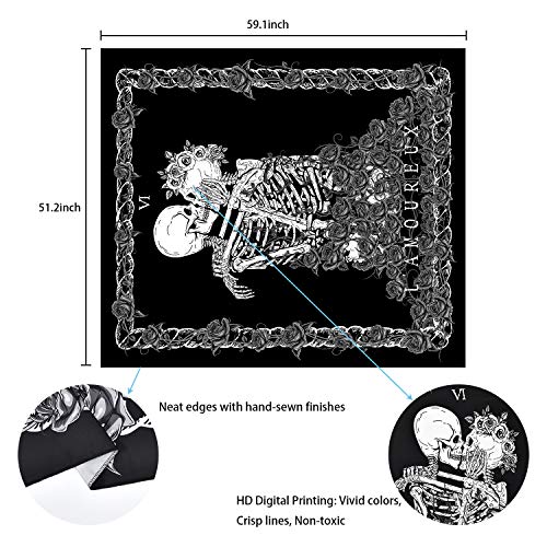 Skull Tapestry Meditation Skeleton , Chakra, Starry Black and White Stars